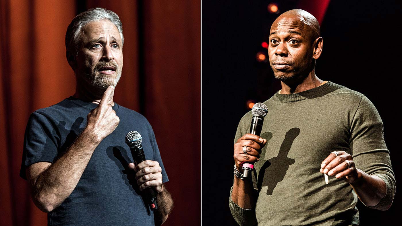 Jon Stewart, Dave Chappelle. Mathieu Bitton/REX Shutterstock