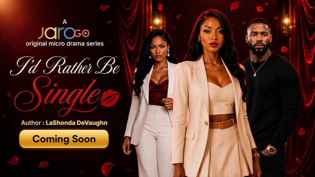 LaShonda DeVaughn and cast featured in promotional artwork for JaroGO original vertical series I’d Rather Be Single.
