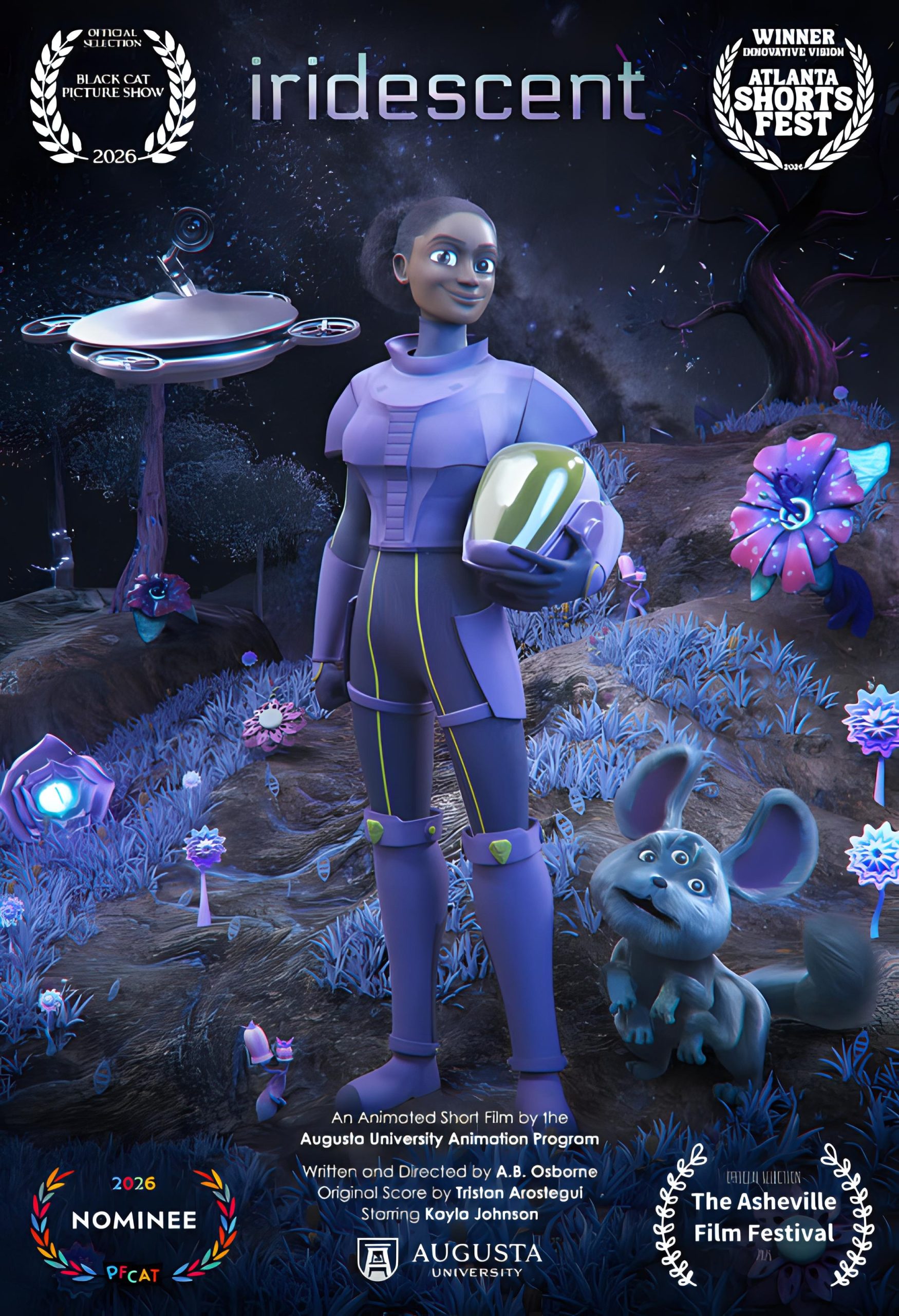 Official poster for Iridescent, a PVIFF 2026 finalist science-fiction short film directed by A.B. Osborne.
